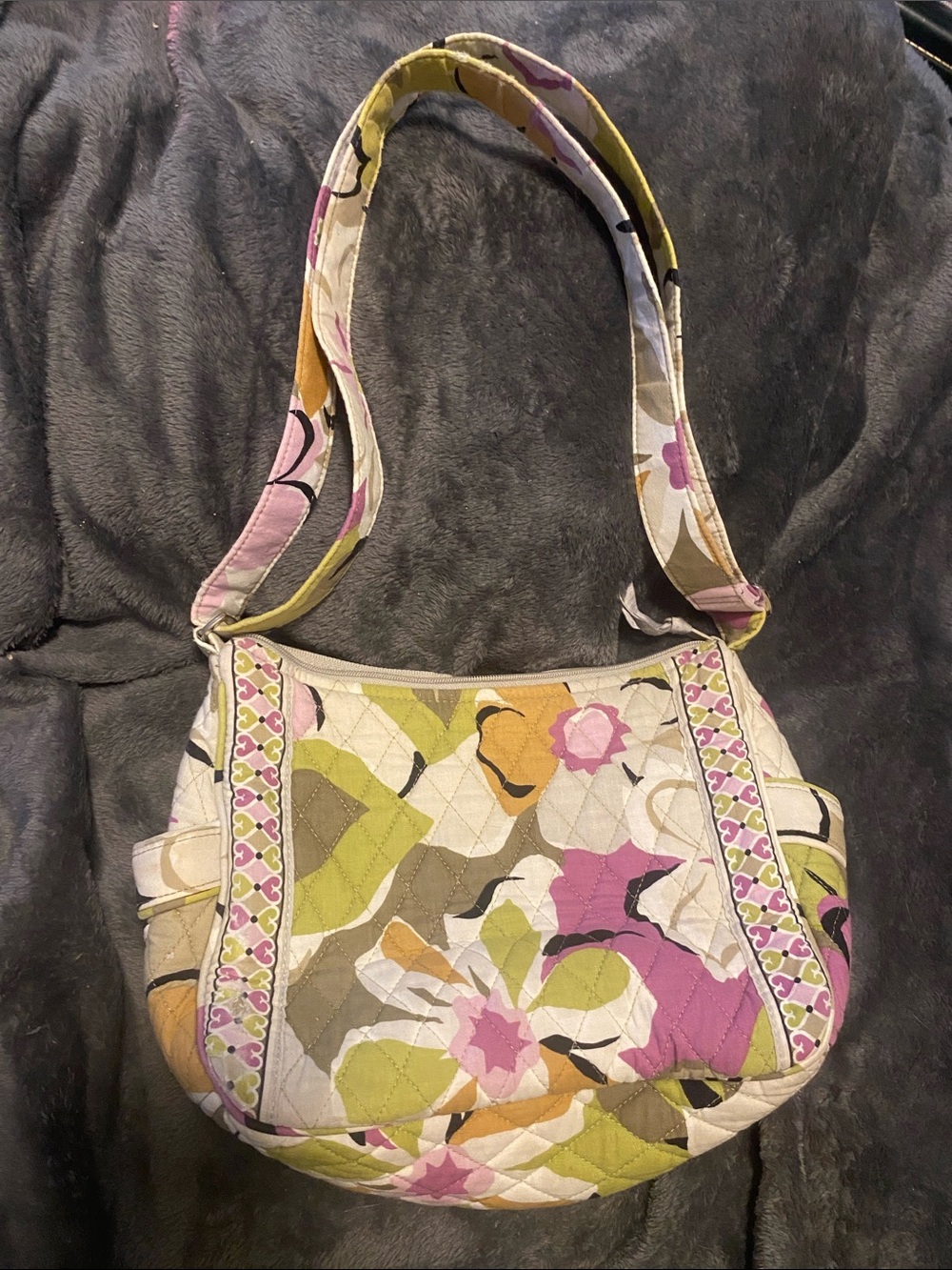 Vera Bradley Quilted Floral Shoulder Bag in Pink, Green & Cream